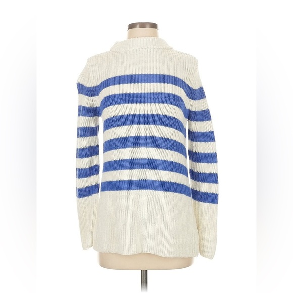 NWOT - Talbots’s Cream Knit Turtleneck Sweater Cornflower Blue Stripes - Size XL - Picture 1 of 3